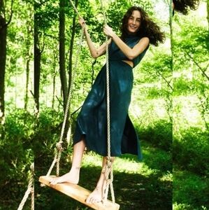 NWT Zara Cutout Waist Satin Effect Midi Dress with Slits Navy Blue, Size S